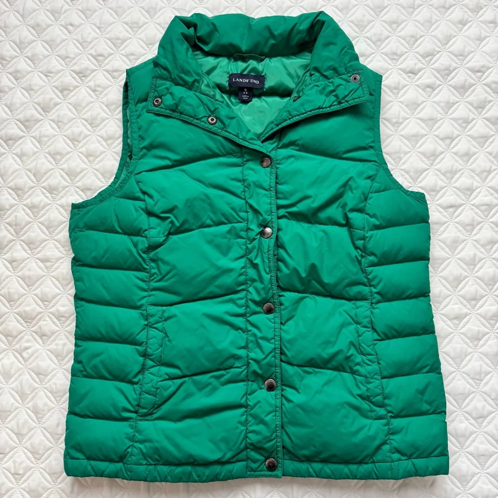 Lands' End Women's Down Puffer Vest Snap Closure Green Sleeveless Size S - Picture 1 of 13
